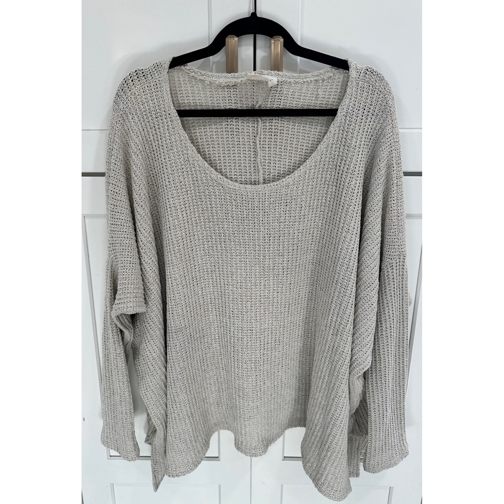 Fantastic Fawn Knit Beige Waffle Knit Oversized Scoop Neck Top L